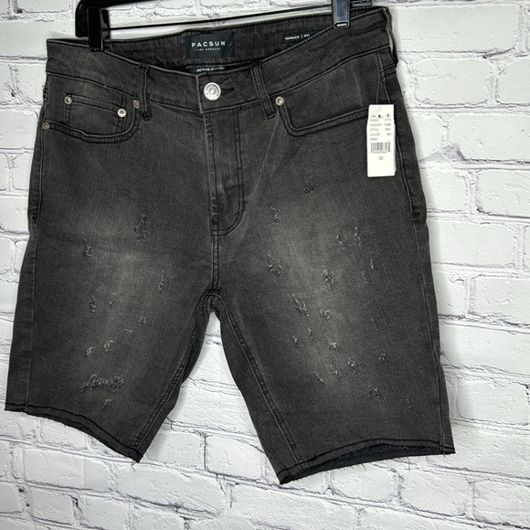 PacSun Active Stretch Skinniest Distressed Black Denim Shorts - Picture 6 of 8